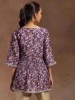 Purple Printed Silk Blend A-line Kurti - Image 5