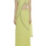Saree Trends Women's Faux Georgette ready to wear Frill saree with unstitched blouse