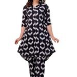 Women's Printed Black Cord-Set Kurta with Pant, Easy to Wear, Lightweight, Breathable, Stylish & Comfortable, All-Day Comfort and Durability_S