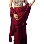 Saree Trends Women's Faux Georgette ready to wear Frill saree with unstitched blouse