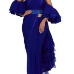 Saree Trends Women's Faux Georgette ready to wear Frill saree with unstitched blouse
