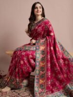 Pink Woven Viscose Saree with Unstitched Blouse - Image 5