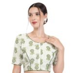 Women's Kalamkari Printed Pure Cotton Readymade Saree Blouse