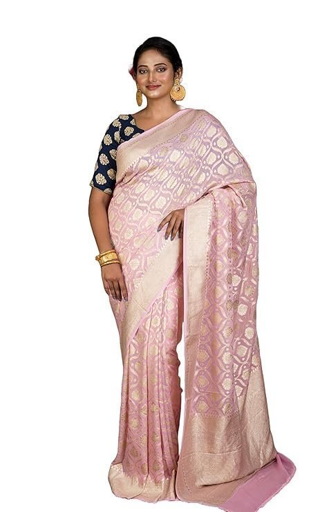71xUr0VMdeL._SY741_.jpg Handwoven Nakshi Floral Brocade Work Self Color Khaddi Georgette Banarasi Saree - Image 1
