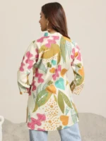 Beige Printed Silk Blend Straight Short Kurti - Image 3