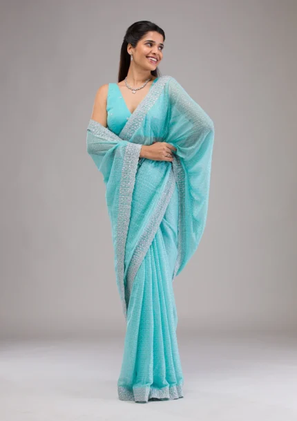 Sky Blue Stonework Georgette Saree