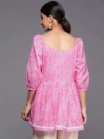 Pink Printed Cotton A-Line Kurti - Image 2