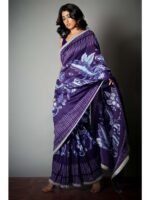 Blue Embroidered Saree and Unstitched Blouse with Unstitched (Set of 2) - Image 2